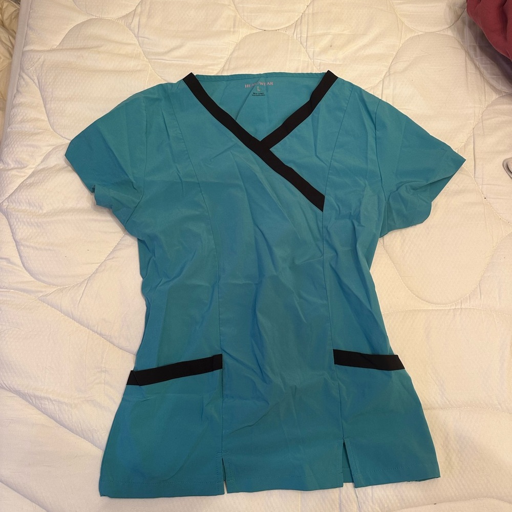 Teal V-Neck Short Sleeve Scrub Top